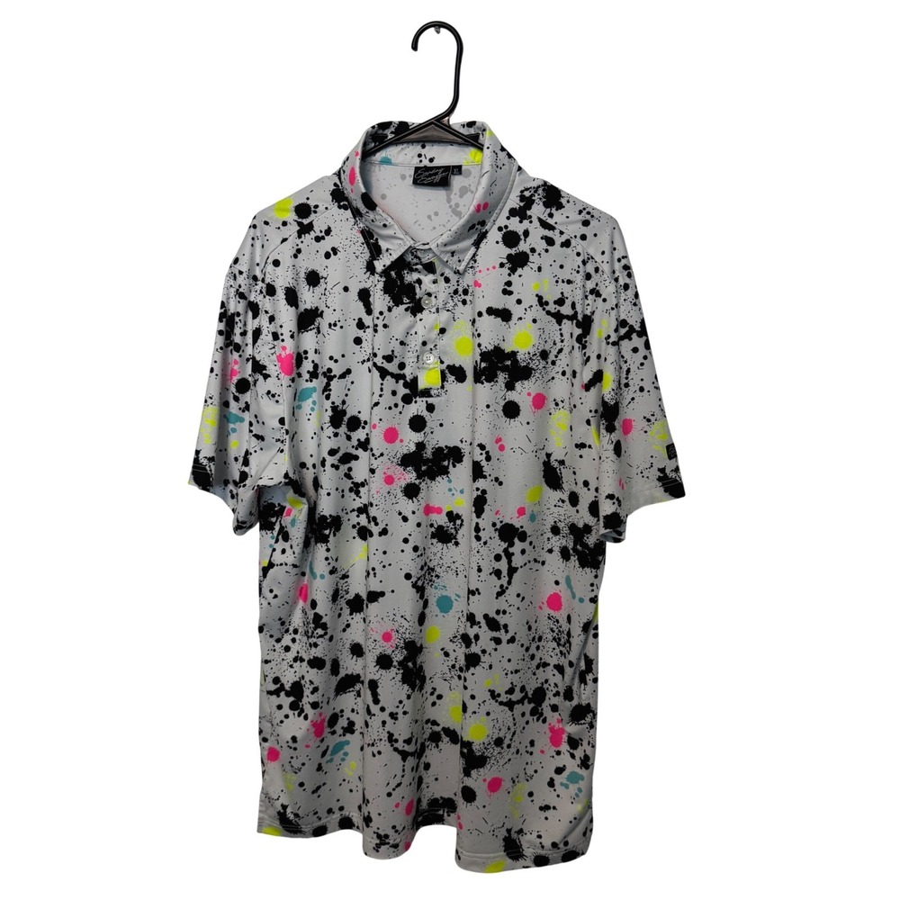 Sunday Swagger Polo Shirt Mens XL White Paint Splatter Neon Performance Golf